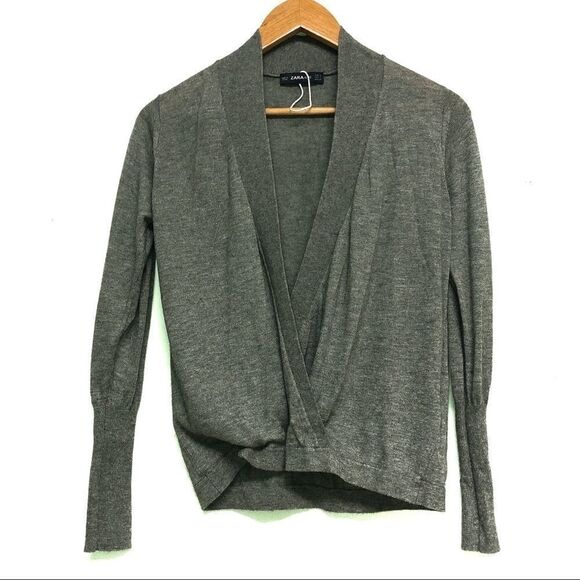 🚨 Zara Knit Gray Wrap style Woolblend top - Picture 1 of 4